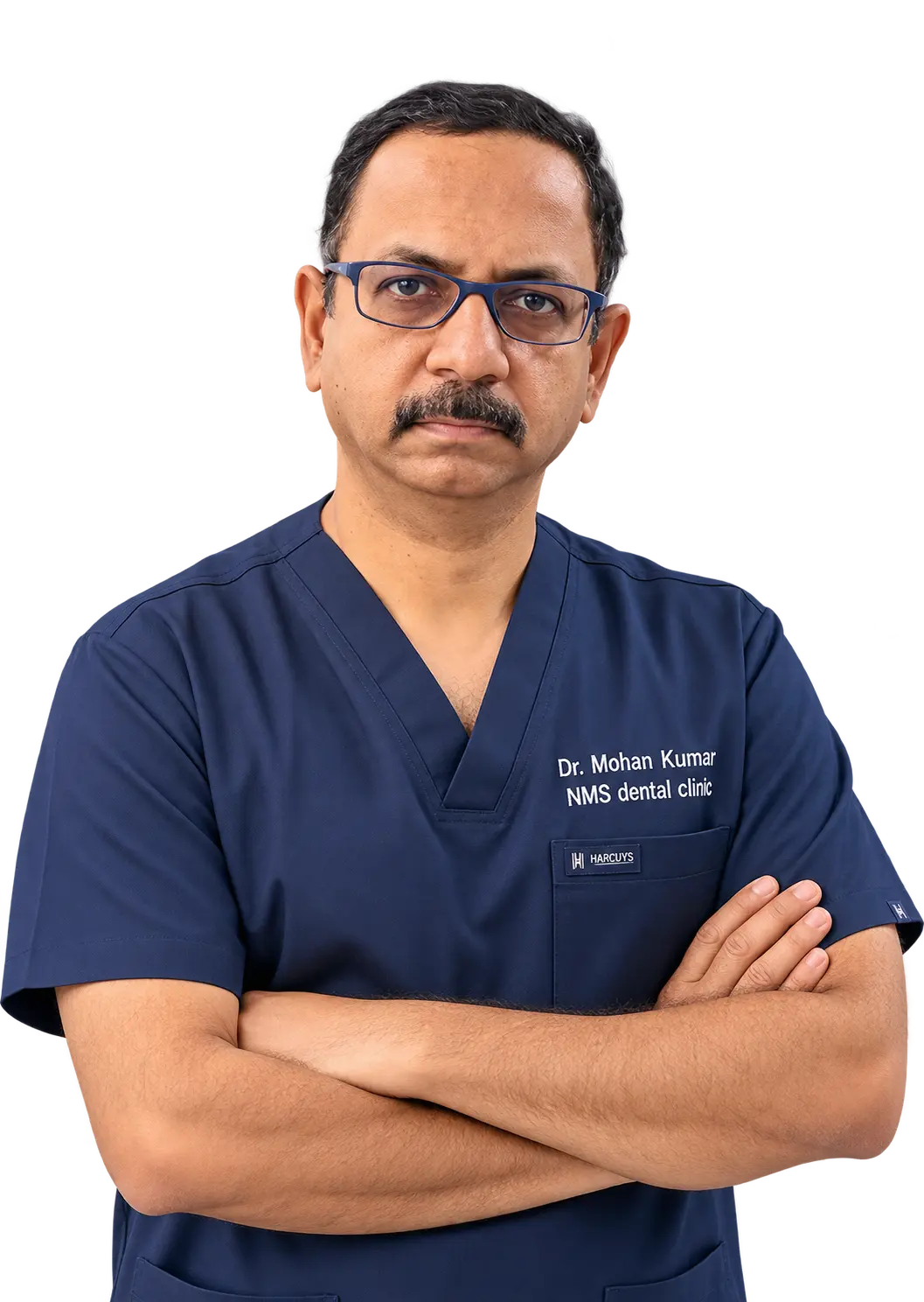 professional dentist in navy scrubs